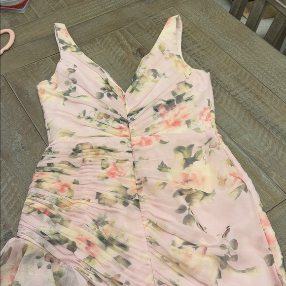 IEENA FOR MAC DUGGAL
Light Pink Floral Print Asymmetrical Ruffle Hem Dress - Picture 10 of 15